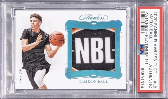 2020/21 Panini Flawless Collegiate "Patches" Platinum #PLB LaMelo Ball NBL Logo Patch Rookie Card (#1/1) - PSA Authentic
